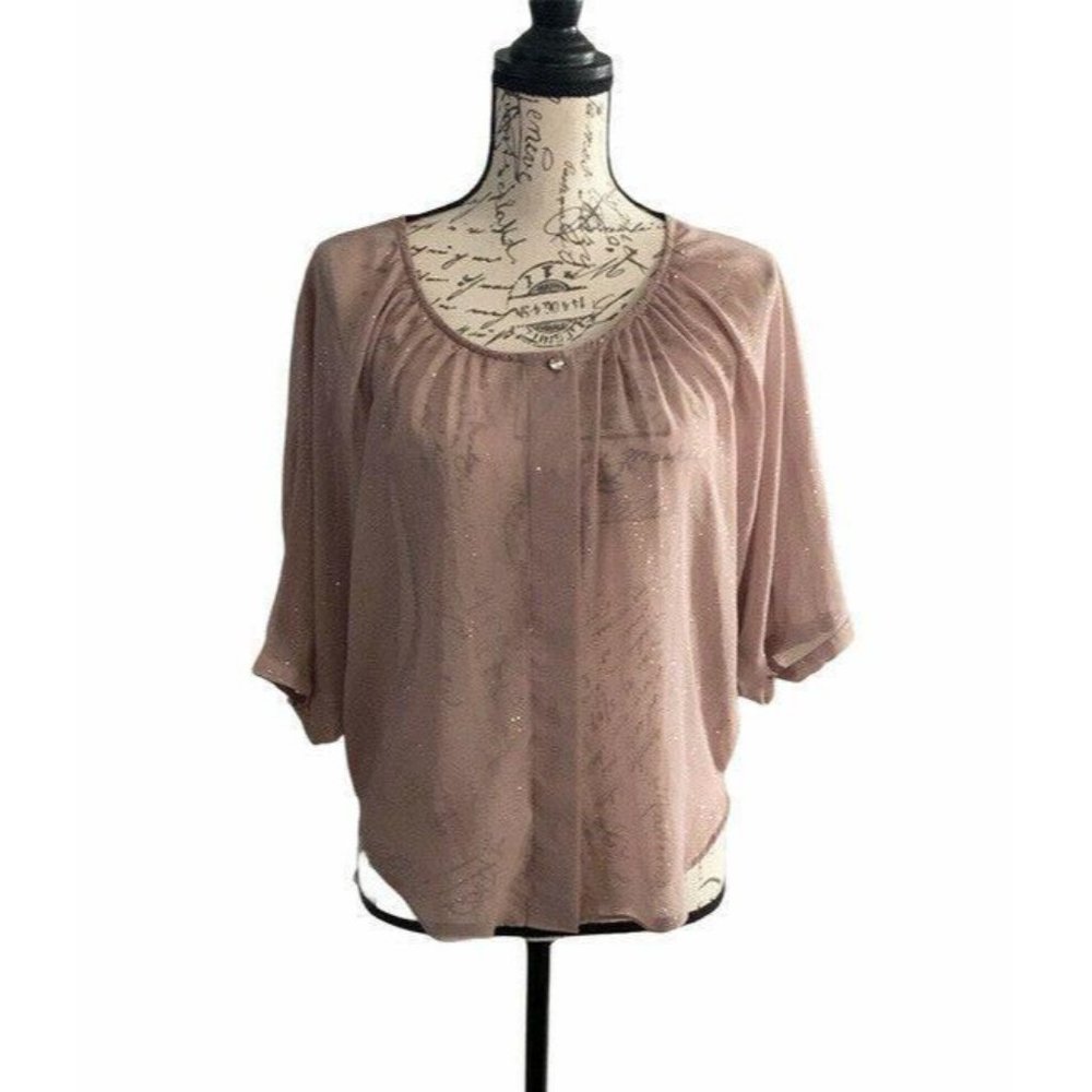 Sheer Blouse Top Beige with Gold XS